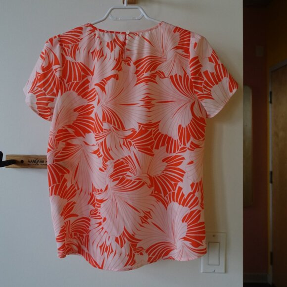 J.Crew Factory orange pink neon floral tulip flutter sleeve top XS 2 - Picture 2 of 14